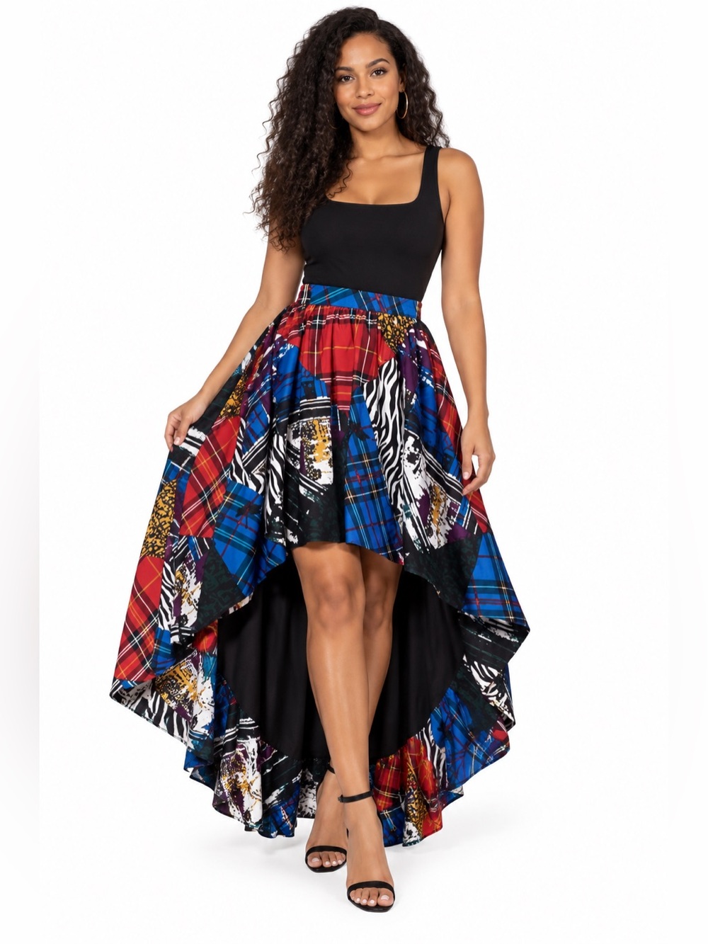 7th Avenue NY & Co Multi Plaid Hi-Low Bubble Skirt